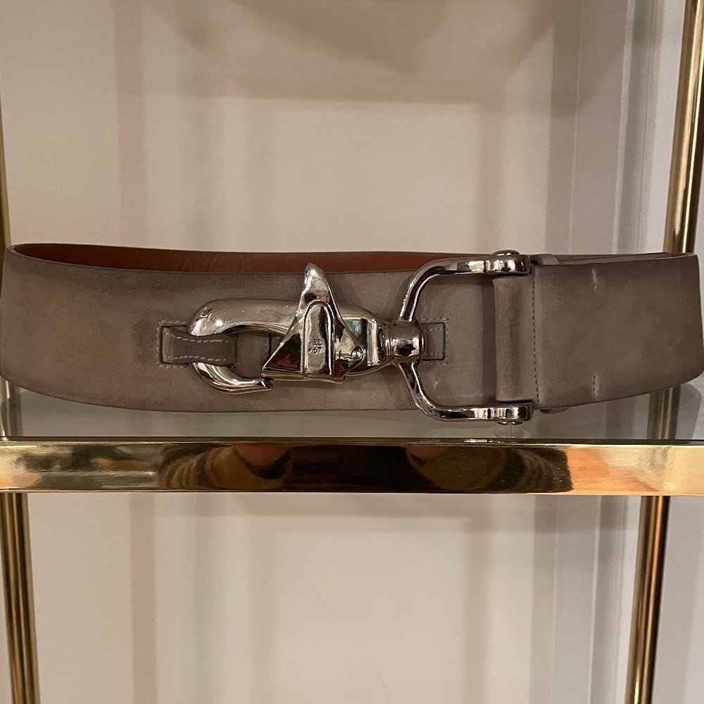 Ralph Lauren Collection Suede and Silver Latch Buckle Belt